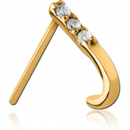 GOLD PVD COATED SURGICAL STEEL STRAIGHT JEWELLED WRAP AROUND NOSE STUD