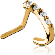 GOLD PVD COATED SURGICAL STEEL 90 DEGREE JEWELLED WRAP AROUND NOSE STUD