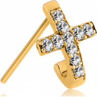 GOLD PVD COATED SURGICAL STEEL STRAIGHT JEWELLED WRAP AROUND NOSE STUD - CROSS EITH GEMS