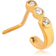 GOLD PVD COATED SURGICAL STEEL 90 DEGREE JEWELLED WRAP AROUND NOSE STUD