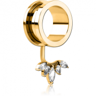 GOLD PVD COATED STAINLESS STEEL THREADED TUNNEL WITH SURGICAL STEEL JEWELLED TOP