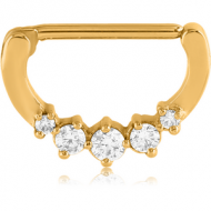 GOLD PVD COATED SURGICAL STEEL PRONG SET JEWELLED NIPPLE CLICKER