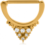 GOLD PVD COATED SURGICAL STEEL PRONG SET JEWELLED NIPPLE CLICKER
