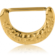 GOLD PVD COATED SURGICAL STEEL NIPPLE CLICKER - HAMMERED TEXTURE
