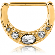 GOLD PVD COATED SURGICAL STEEL JEWELLED NIPPLE CLICKER