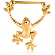 GOLD PVD COATED SURGICAL STEEL NIPPLE CLICKER - FROG PIERCING