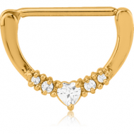 GOLD PVD COATED SURGICAL STEEL JEWELLED NIPPLE CLICKER