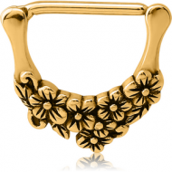 GOLD PVD COATED SURGICAL STEEL NIPPLE CLICKER - FLOWERS PIERCING