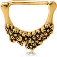 GOLD PVD COATED SURGICAL STEEL NIPPLE CLICKER - FLOWERS