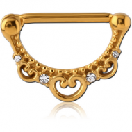 GOLD PVD COATED SURGICAL STEEL JEWELLED NIPPLE CLICKER - FILIGREE