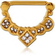 GOLD PVD COATED SURGICAL STEEL JEWELLED NIPPLE CLICKER - FILIGREE