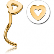 GOLD PVD COATED SURGICAL STEEL CURVED NOSE STUD - HEART