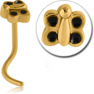 GOLD PVD COATED SURGICAL STEEL CURVED NOSE STUD - BUTTERFLY