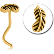 GOLD PVD COATED SURGICAL STEEL CURVED NOSE STUD - FEATHER