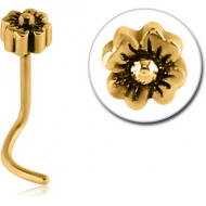 GOLD PVD COATED SURGICAL STEEL CURVED NOSE STUD - FLOWER PIERCING