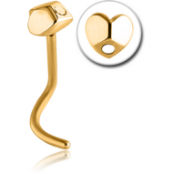 GOLD PVD COATED SURGICAL STEEL CURVED NOSE STUD - 3D HEART