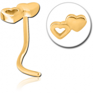 GOLD PVD COATED SURGICAL STEEL CURVED NOSE STUD - DOUBLE HEARTS
