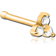 GOLD PVD COATED SURGICAL STEEL JEWELLED TRINITY NOSE BONE