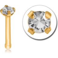 GOLD PVD COATED SURGICAL STEEL PRONG SET 2.5MM JEWELLED NOSE BONE