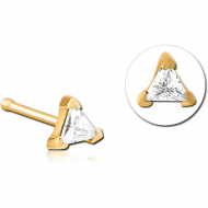 GOLD PVD COATED SURGICAL STEEL JEWELLED NOSE BONE - TRIANGLE PIERCING