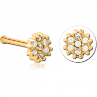 GOLD PVD COATED SURGICAL STEEL JEWELLED NOSE BONE - FLOWER