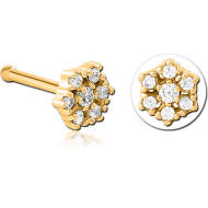 GOLD PVD COATED SURGICAL STEEL JEWELLED NOSE BONE - FLOWER