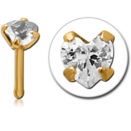 GOLD PVD COATED SURGICAL STEEL PRONG SET HEART JEWELLED NOSE BONE