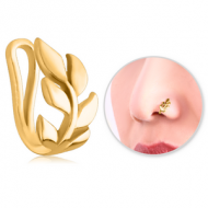 GOLD PVD COATED SURGICAL STEEL NOSE CLIP - LEAF