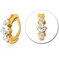 GOLD PVD COATED SURGICAL STEEL JEWELLED NOSE RING CLICKER PIERCING