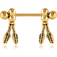 GOLD PVD COATED SURGICAL STEEL NIPPLE SHIELD - FEATHER