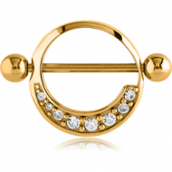 GOLD PVD COATED SURGICAL STEEL JEWELLED NIPPLE SHIELD - ROUND