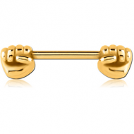 GOLD PVD COATED SURGICAL STEEL NIPPLE BAR - FIST PIERCING
