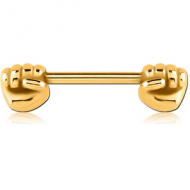 GOLD PVD COATED SURGICAL STEEL NIPPLE BAR - FIST
