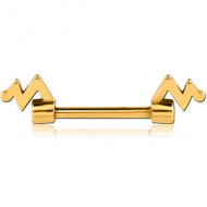 GOLD PVD COATED SURGICAL STEEL NIPPLE BAR - PULSE PIERCING