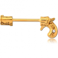 GOLD PVD COATED SURGICAL STEEL NIPPLE BAR - GUN