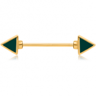 GOLD PVD COATED SURGICAL STEEL NIPPLE BAR WITH ENAMEL - TRIANGLES PIERCING
