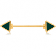 GOLD PVD COATED SURGICAL STEEL NIPPLE BAR WITH ENAMEL - TRIANGLES