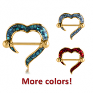 GOLD PVD COATED SURGICAL STEEL SYNTHETIC MOTHER OF PEARL MOSAIC NIPPLE SHIELD - HEART PIERCING