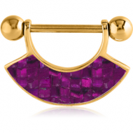 GOLD PVD COATED SURGICAL STEEL SYNTHETIC MOTHER OF PEARL MOSAIC NIPPLE SHIELD - FAN