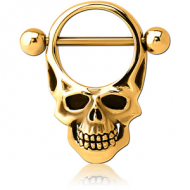 GOLD PVD COATED SURGICAL STEEL NIPPLE SHIELD BAR - SKULL PIERCING