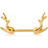 GOLD PVD COATED SURGICAL STEEL NIPPLE SHIELD BAR - DEAR HORNS