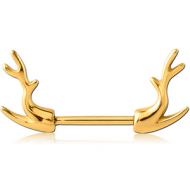 GOLD PVD COATED SURGICAL STEEL NIPPLE SHIELD BAR - DEAR HORNS PIERCING