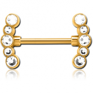 GOLD PVD COATDE SURGICAL STEEL JEWELLED NIPPLE BAR