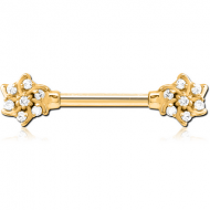 GOLD PVD COATED SURGICAL STEEL JEWELLED NIPPLE BAR
