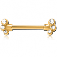 GOLD PVD COATED SURGICAL STEEL JEWELLED NIPPLE BAR