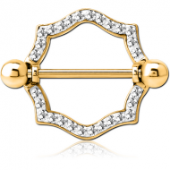 GOLD PVD COATED SURGICAL STEEL CRYSTALINE JEWELLED NIPPLE SHIELD