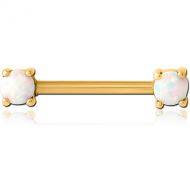 GOLD PVD COATED SURGICAL STEEL EXTERNAL THREADED SYNTHETIC OPAL NIPPLE BAR PIERCING