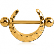 GOLD PVD COATED SURGICAL STEEL NIPPLE SHIELD - HAMMERED TEXTURE PIERCING