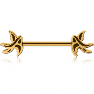 GOLD PVD COATED SURGICAL STEEL NIPPLE BAR - SWALLOW PIERCING