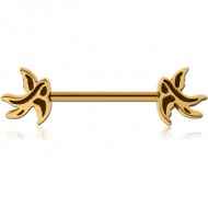 GOLD PVD COATED SURGICAL STEEL NIPPLE BAR - SWALLOW